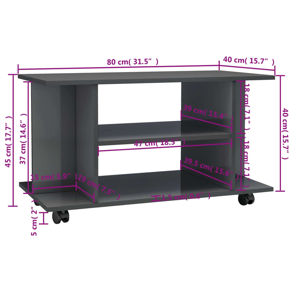 Tv Cabinet With Castors 80X40X45 Cm Engineered Wood