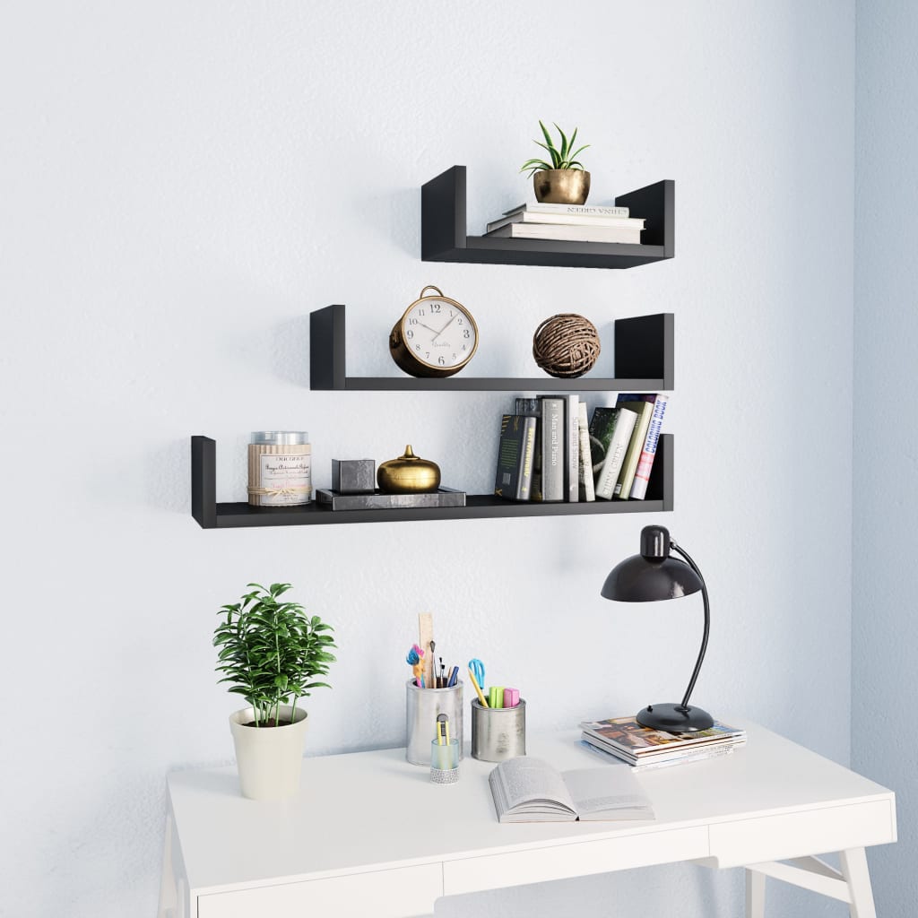 Wall Display Shelves 3 Pcs Engineered Wood