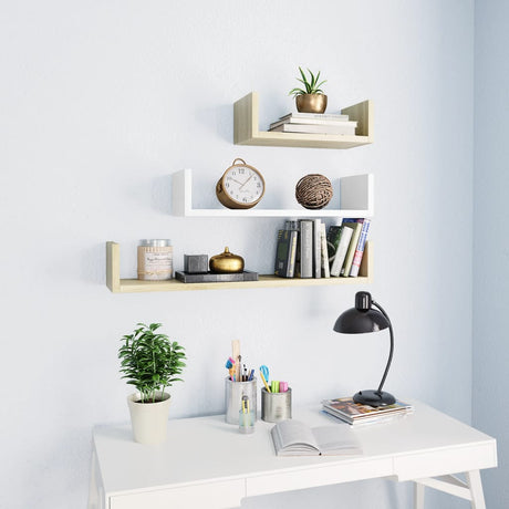 Wall Display Shelves 3 Pcs Engineered Wood