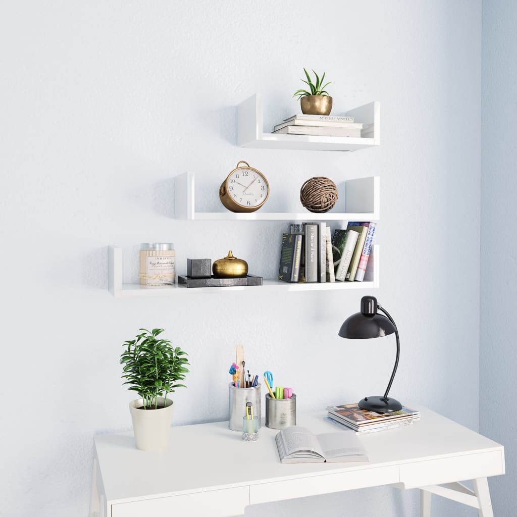 Wall Display Shelves 3 Pcs Engineered Wood