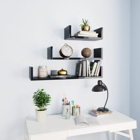 Wall Display Shelves 3 Pcs Engineered Wood