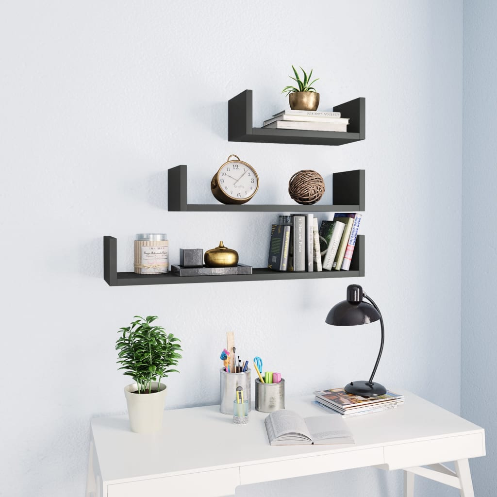 Wall Display Shelves 3 Pcs Engineered Wood