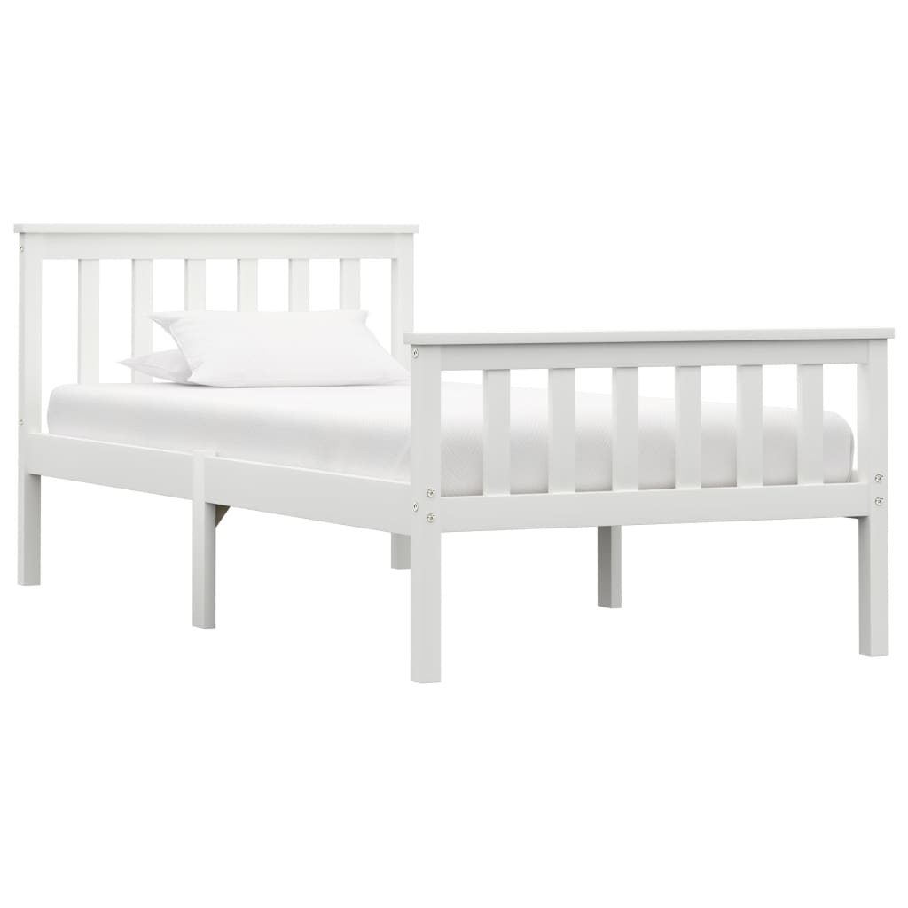 Bed Frame Without Mattress White Solid Pinewood