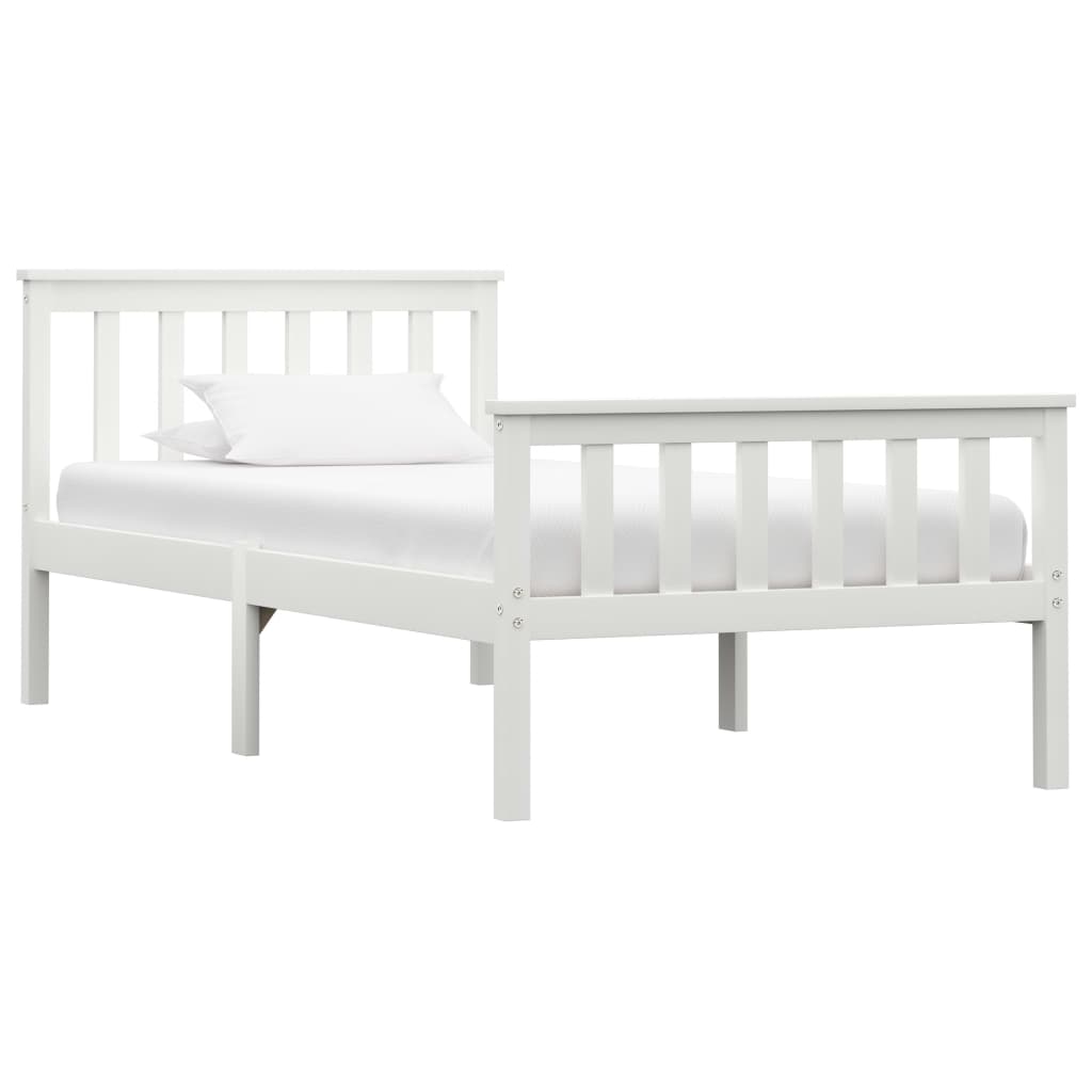 Bed Frame Without Mattress White Solid Pinewood
