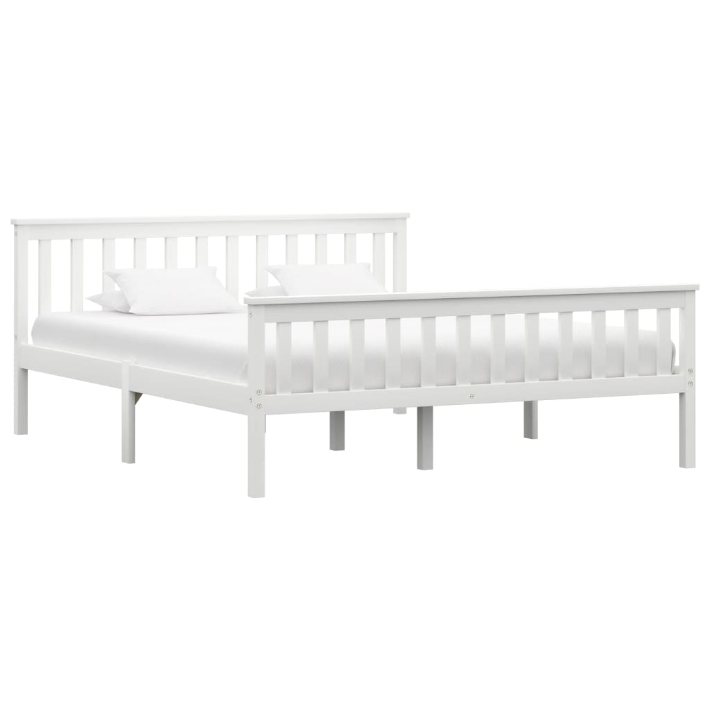 Bed Frame Without Mattress White Solid Pinewood