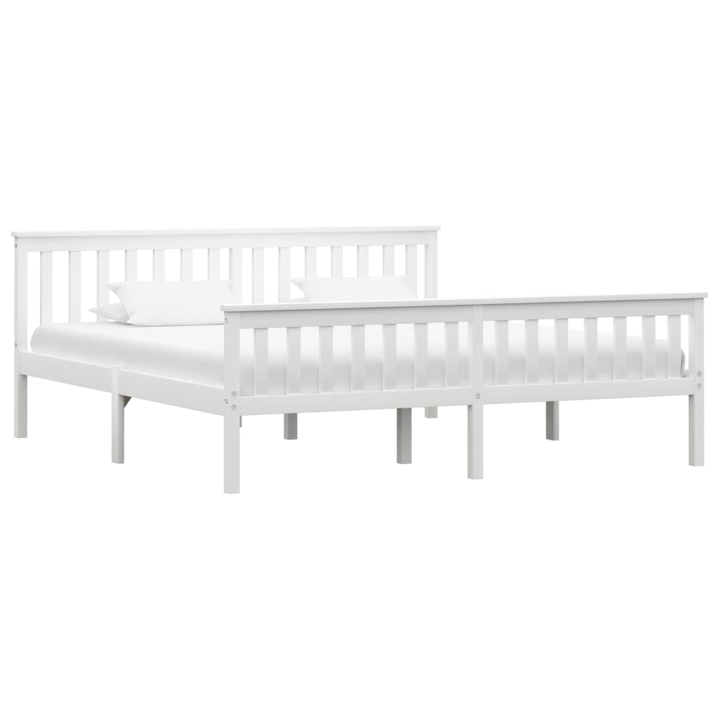 Bed Frame Without Mattress White Solid Pinewood