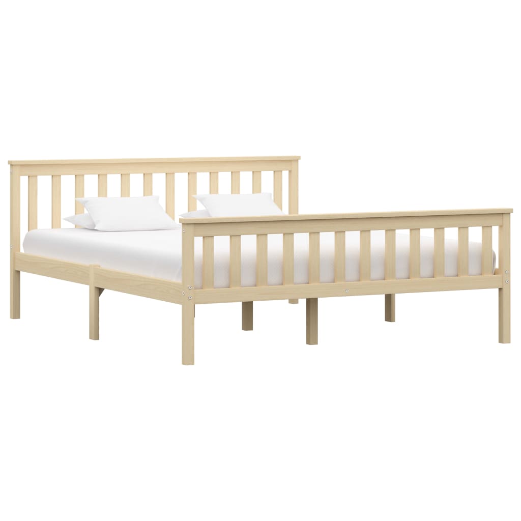 Bed Frame Without Mattress White Solid Pinewood