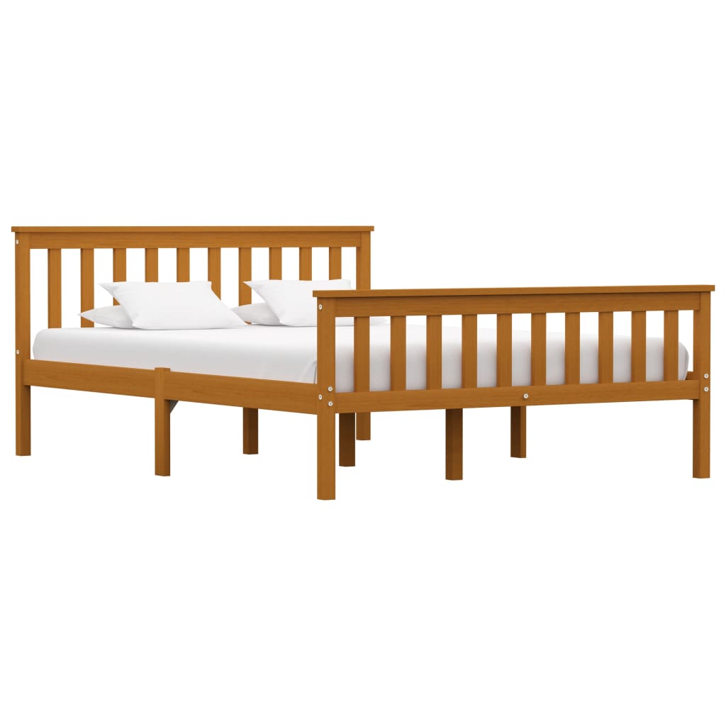 Bed Frame without Mattress Honey Brown Solid Pinewood 140x200 cm