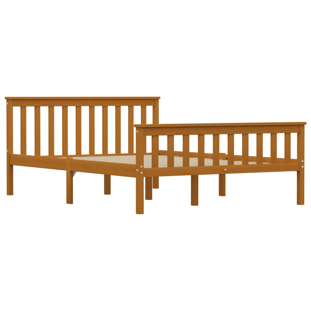 Bed Frame without Mattress Honey Brown Solid Pinewood 140x200 cm