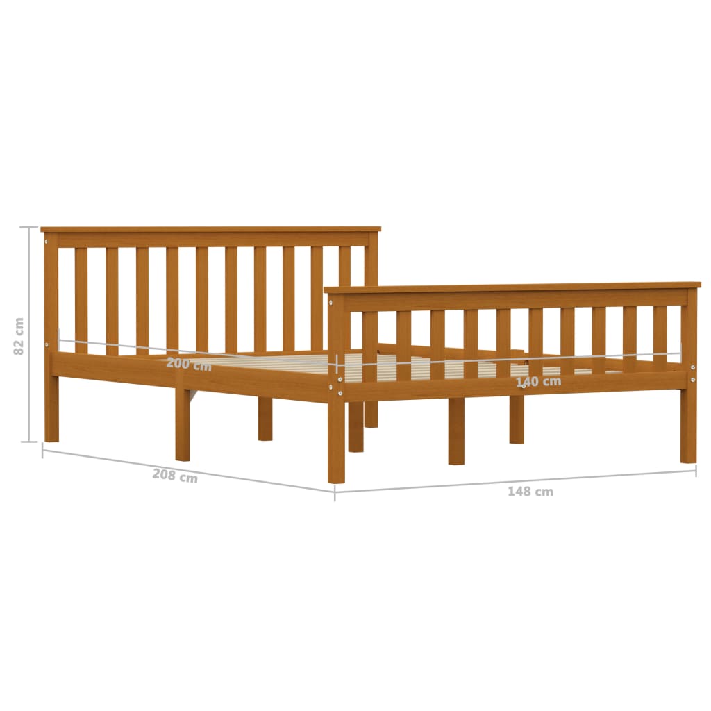 Bed Frame without Mattress Honey Brown Solid Pinewood 140x200 cm