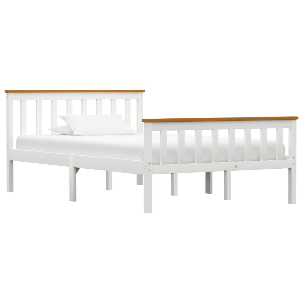 Bed Frame Without Mattress White Solid Pinewood