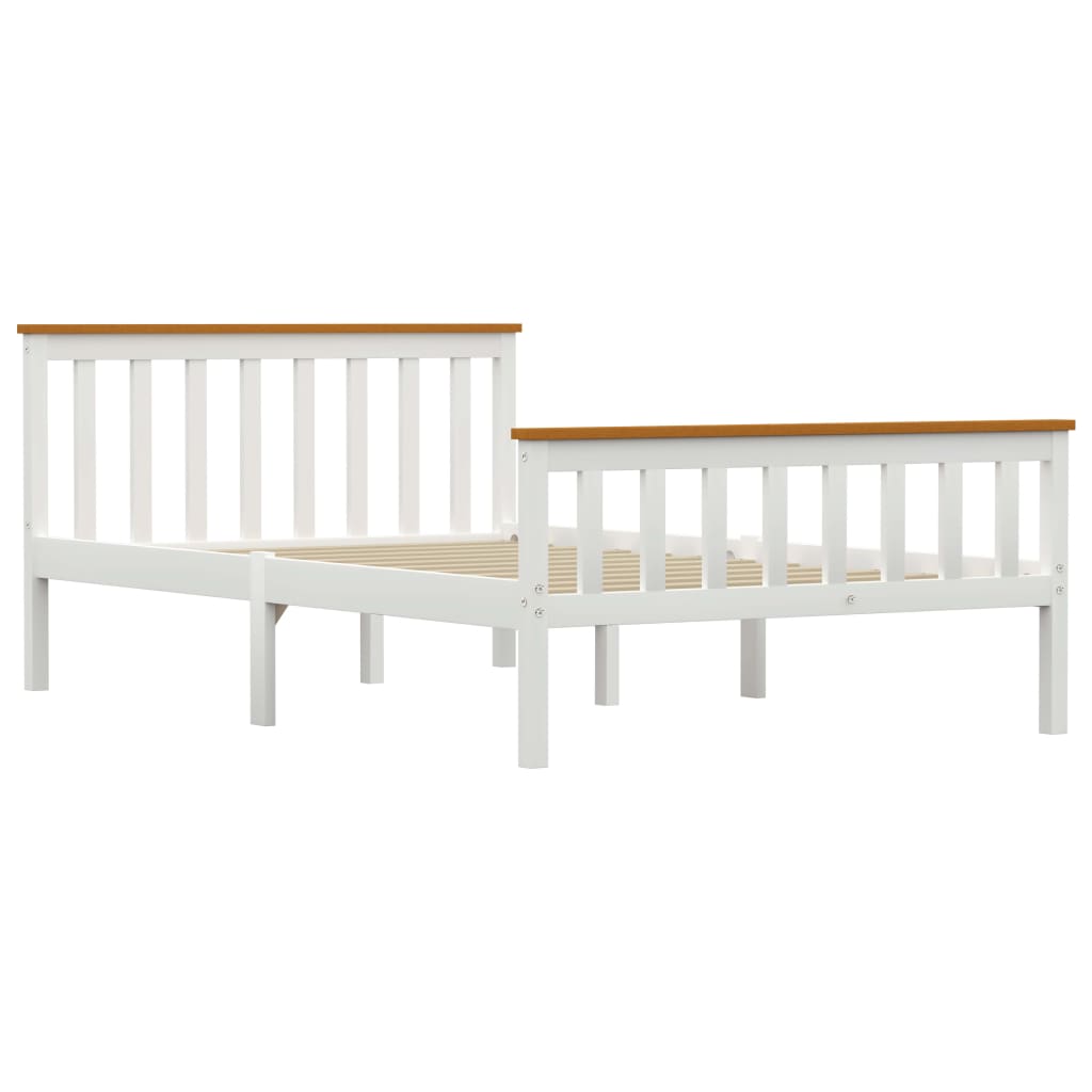 Bed Frame Without Mattress White Solid Pinewood