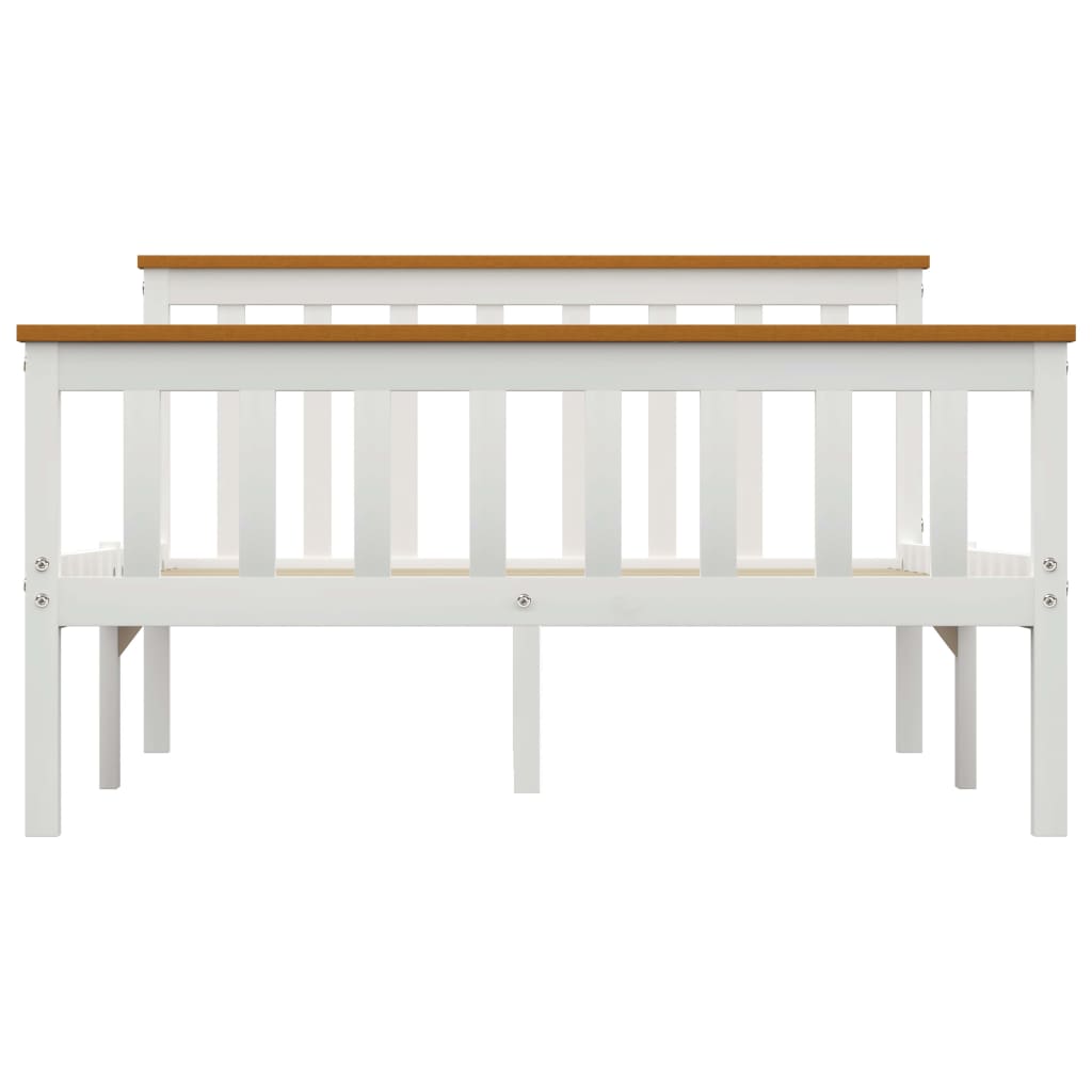 Bed Frame Without Mattress White Solid Pinewood