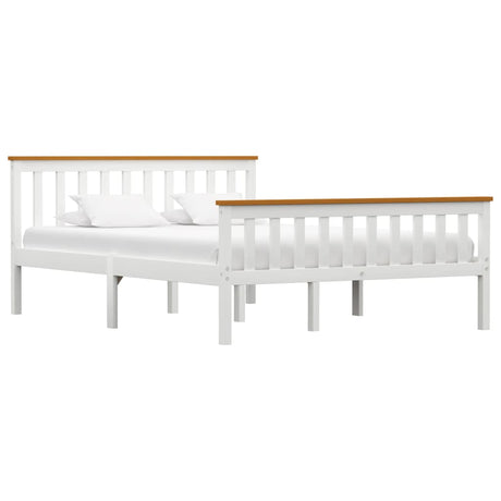 Bed Frame Without Mattress White Solid Pinewood