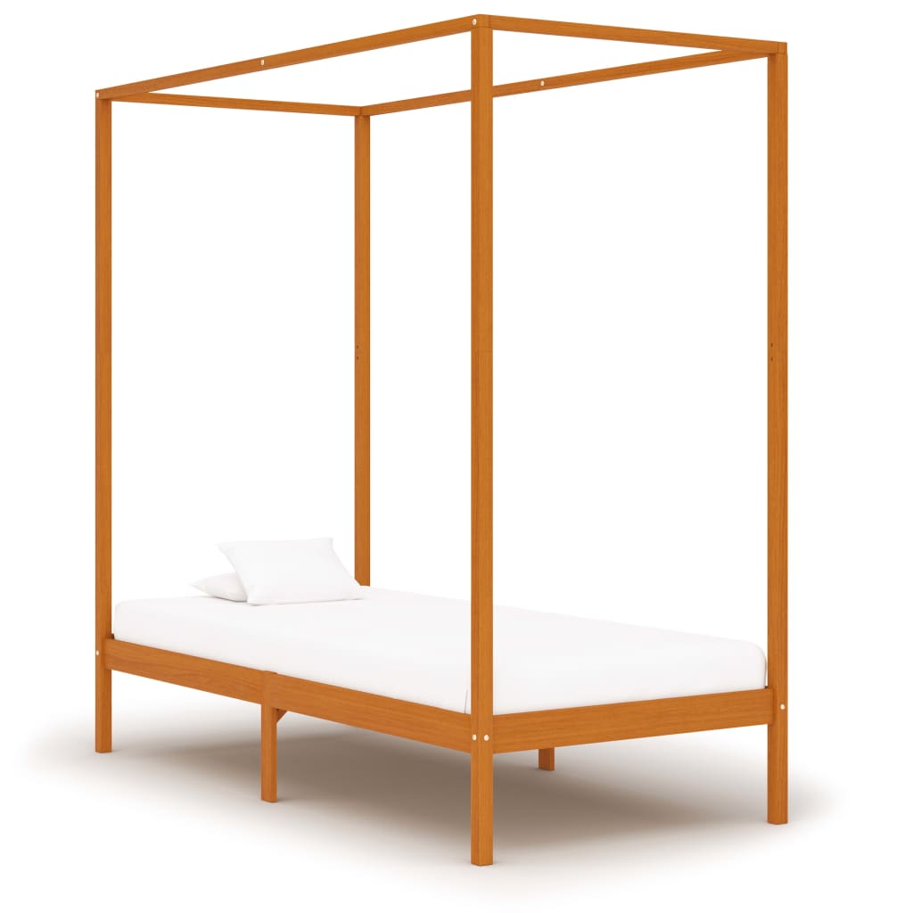 Canopy Bed Frame without Mattress Honey Brown Solid Wood 90x200cm