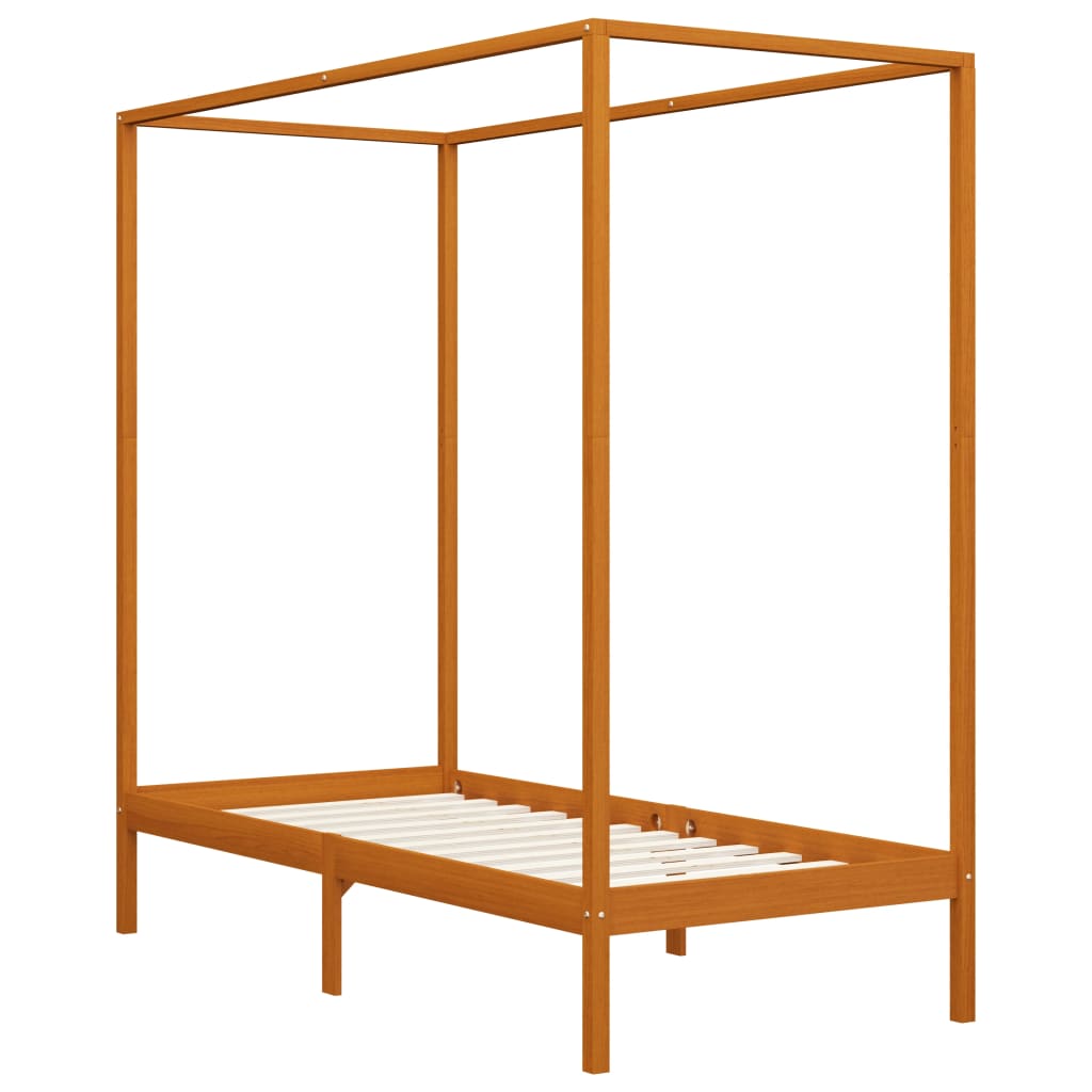 Canopy Bed Frame without Mattress Honey Brown Solid Wood 90x200cm