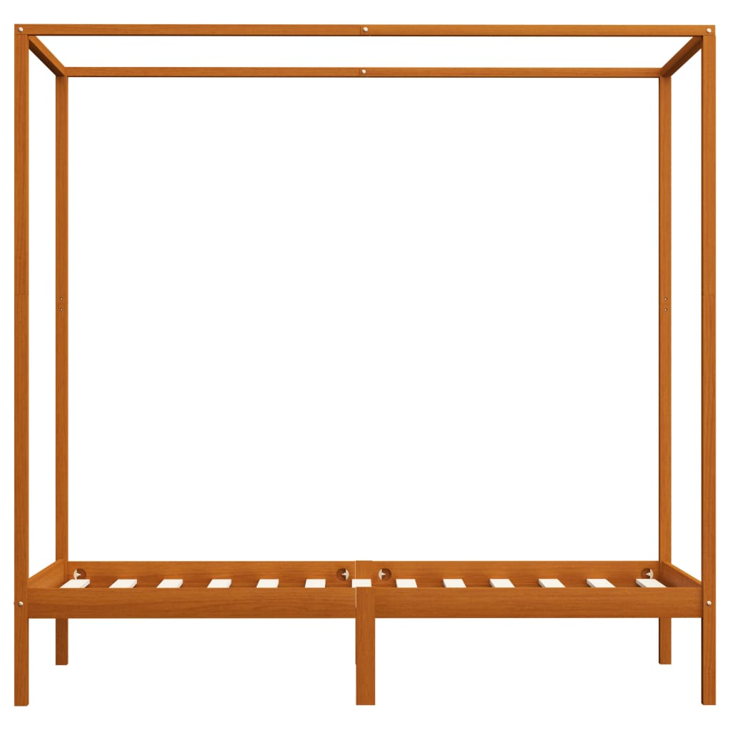 Canopy Bed Frame without Mattress Honey Brown Solid Wood 90x200cm