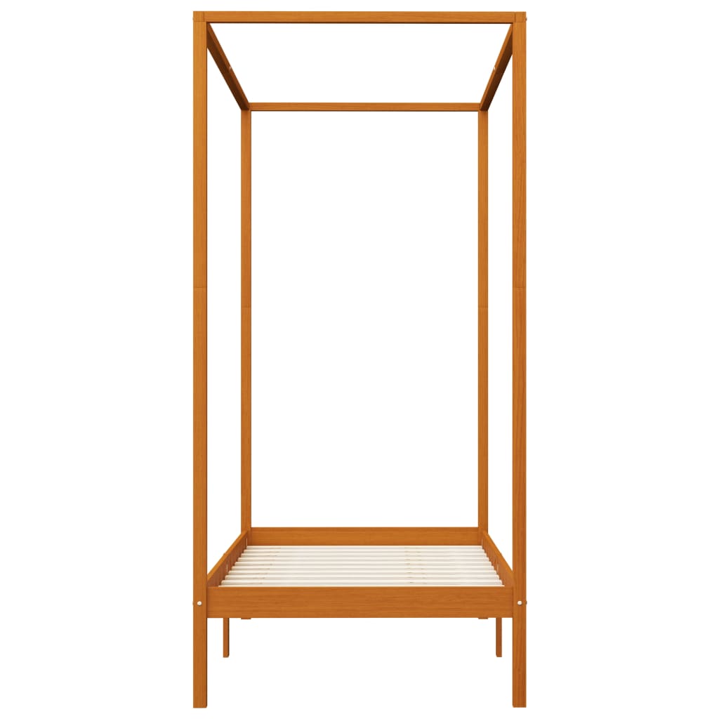 Canopy Bed Frame without Mattress Honey Brown Solid Wood 90x200cm