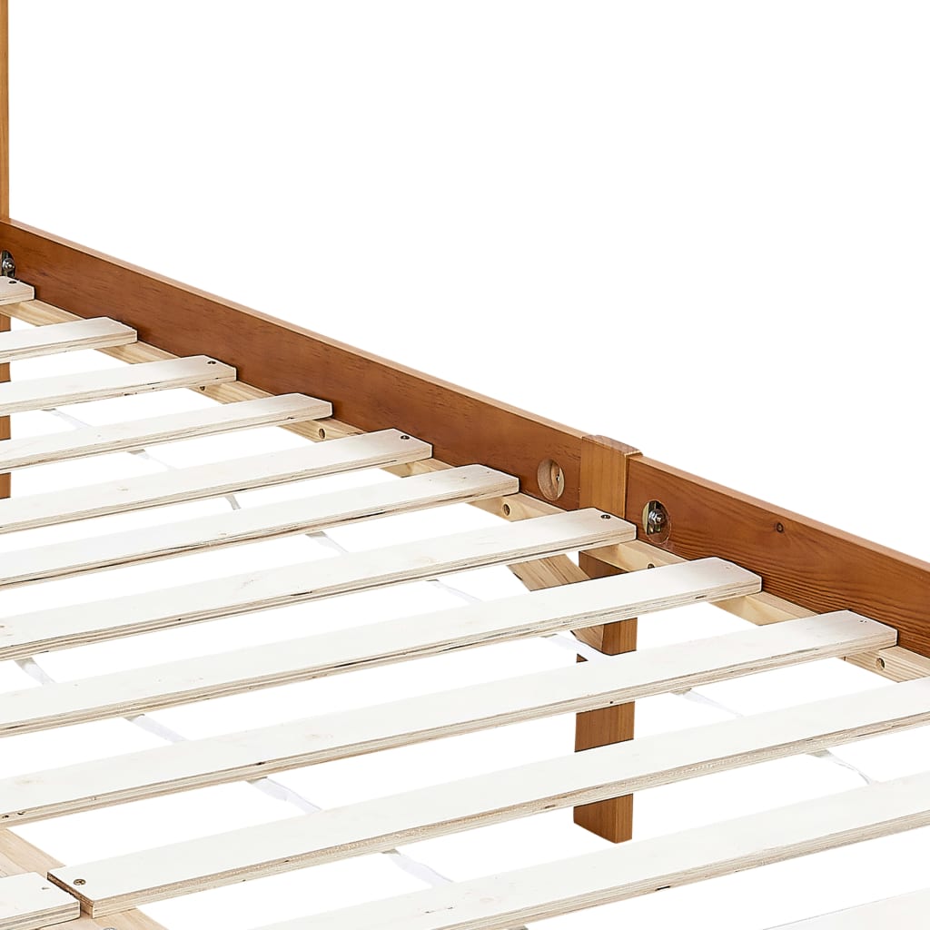 Canopy Bed Frame without Mattress Honey Brown Solid Wood 90x200cm