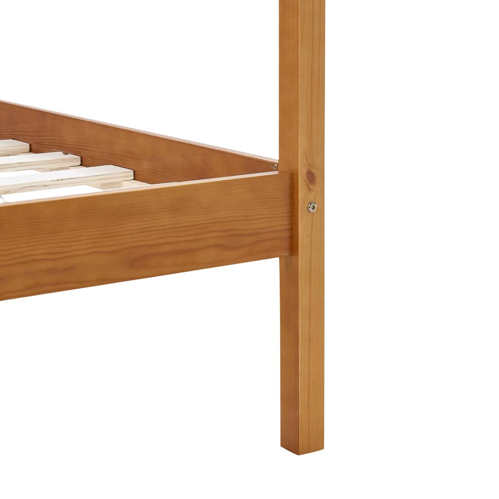 Canopy Bed Frame without Mattress Honey Brown Solid Wood 90x200cm