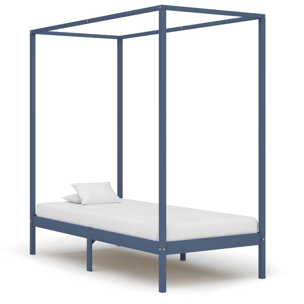 Canopy Bed Frame without Mattress Grey Solid Wood 90x200 cm