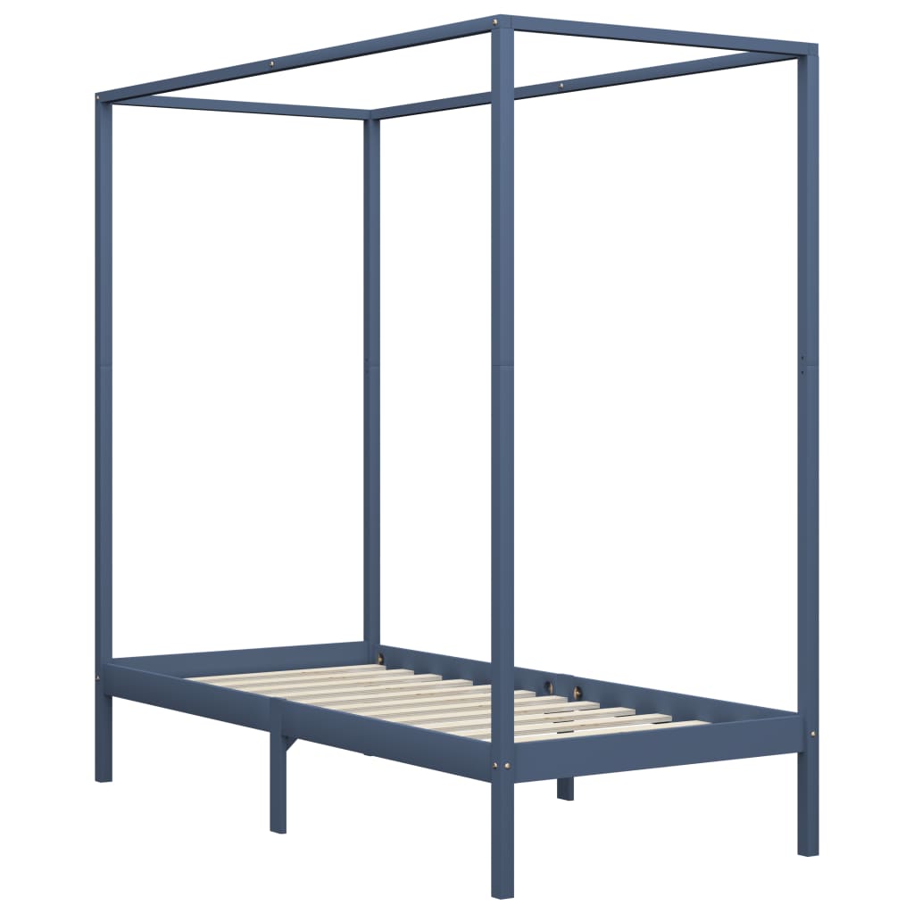 Canopy Bed Frame without Mattress Grey Solid Wood 90x200 cm