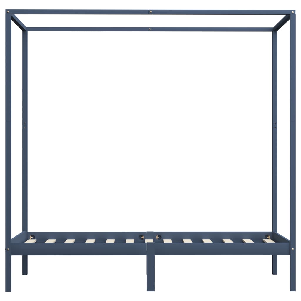Canopy Bed Frame without Mattress Grey Solid Wood 90x200 cm
