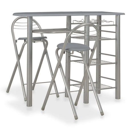3 Piece Bar Set With Shelves Wood And Steel White
