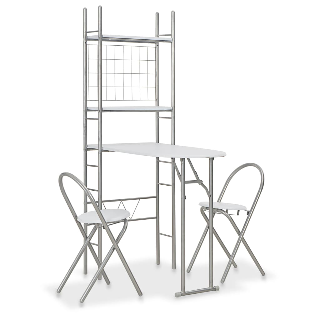 3 Piece Folding Dining Set With Storage Rack Mdf And Steel Grey