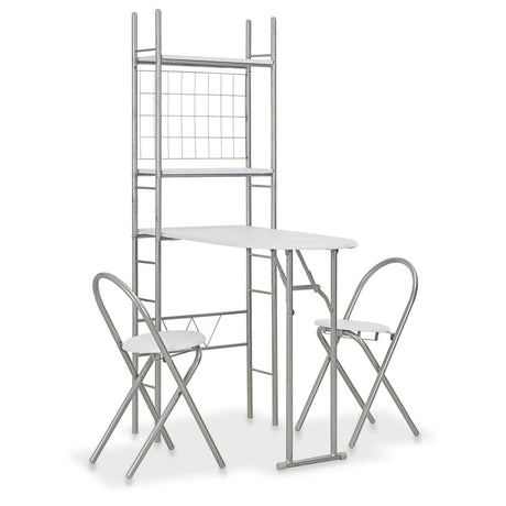 3 Piece Folding Dining Set With Storage Rack Mdf And Steel Grey