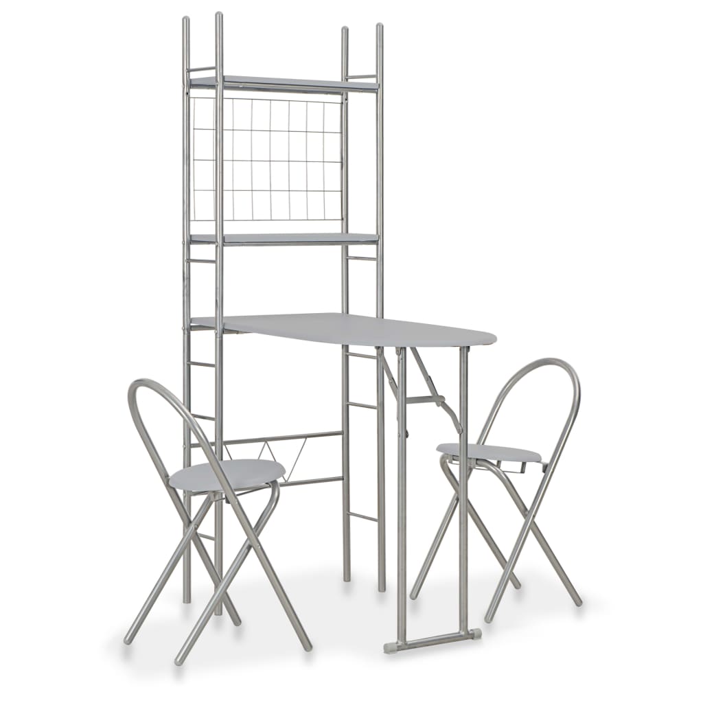 3 Piece Folding Dining Set With Storage Rack Mdf And Steel Grey