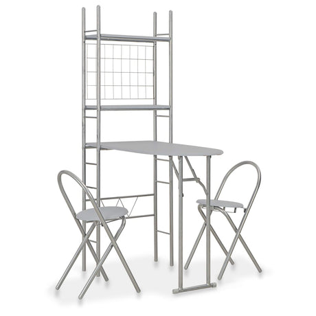 3 Piece Folding Dining Set With Storage Rack Mdf And Steel Grey