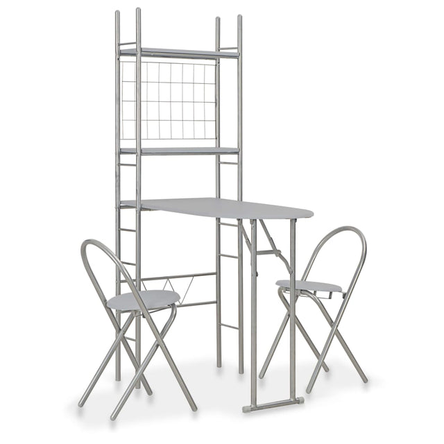 3 Piece Folding Dining Set With Storage Rack Mdf And Steel Grey