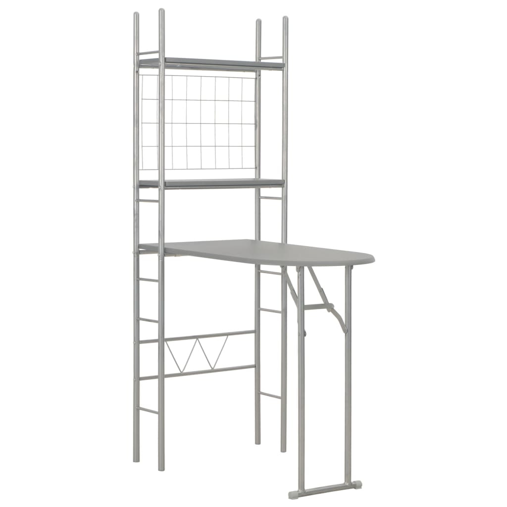 3 Piece Folding Dining Set With Storage Rack Mdf And Steel Grey