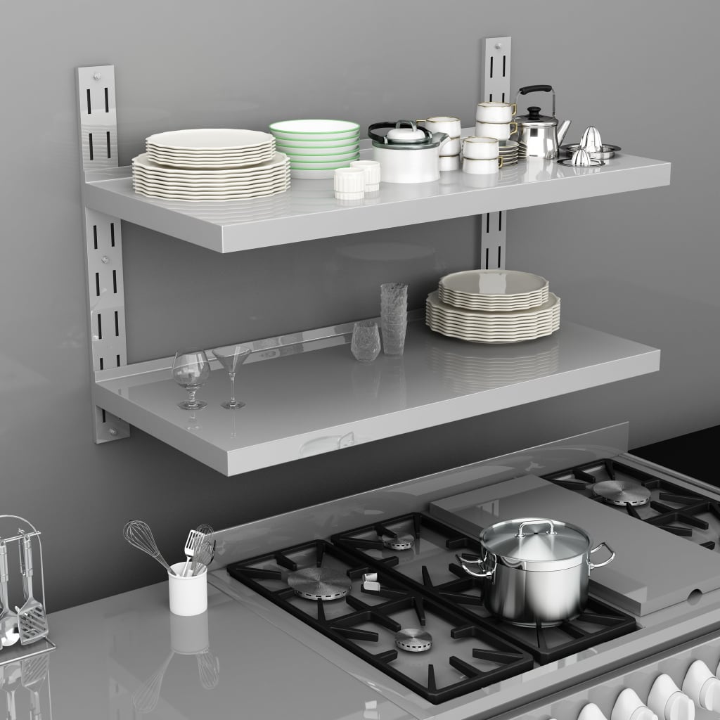 2-Tier Floating Wall Shelves 2 Pcs Stainless Steel