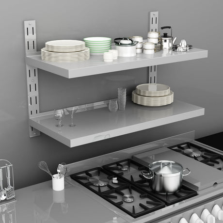 2-Tier Floating Wall Shelves 2 Pcs Stainless Steel