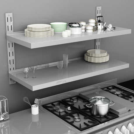 2-Tier Floating Wall Shelves 2 Pcs Stainless Steel