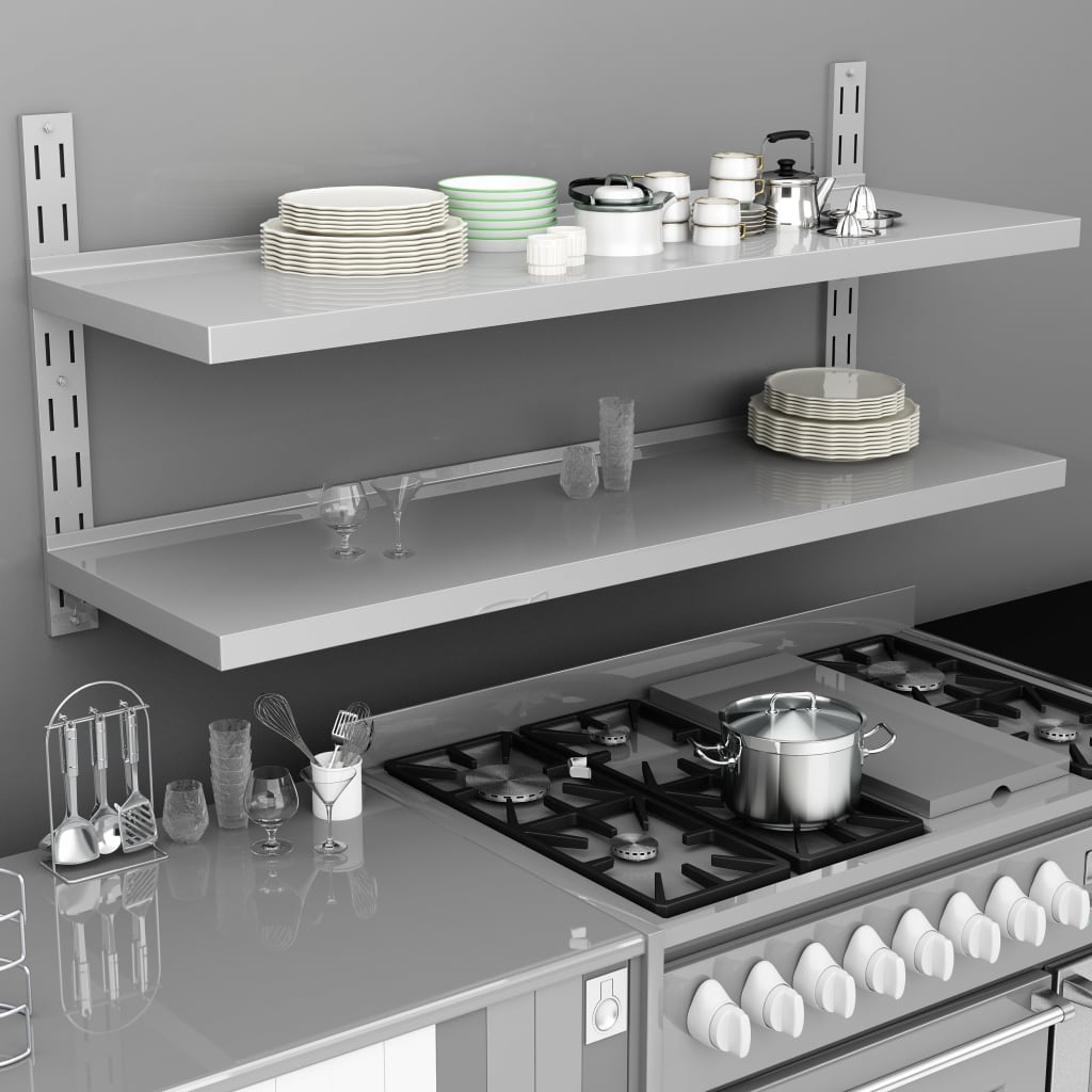 2-Tier Floating Wall Shelves 2 Pcs Stainless Steel