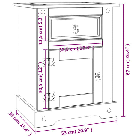 Bedside Cabinet Mexican Pine Corona Range 53X39X67 Cm