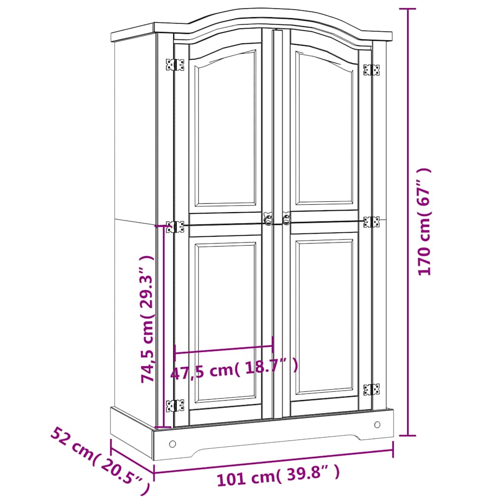 Wardrobe Mexican Pine Corona Range 2 Doors Grey