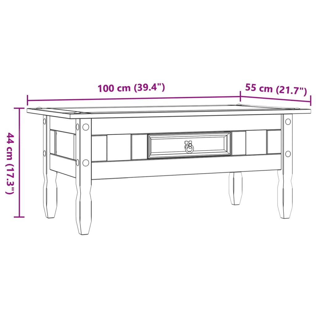 Coffee Table Mexican Pine Corona Range Grey 100x55x44 cm