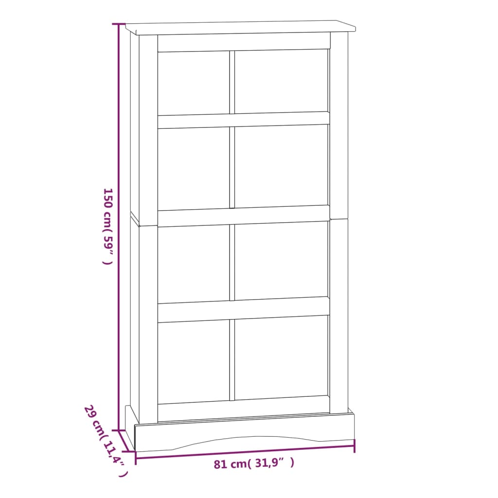4-Tier Bookcase Mexican Pine Corona Range 80X29X