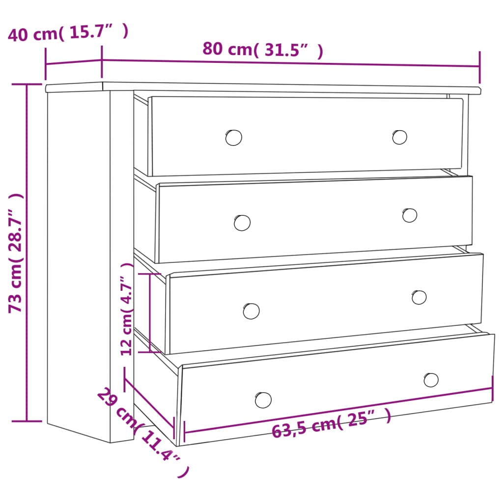 Side Cabinet 80x40x73 cm Pine Panama Range