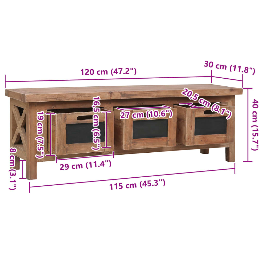 Tv Cabinet With 3 Drawers 120X30X40 Cm Solid Mahogany Wood
