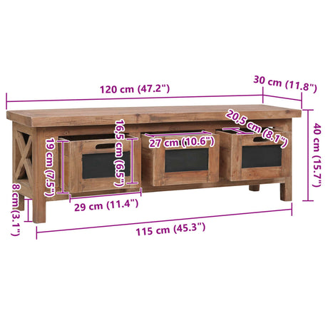 Tv Cabinet With 3 Drawers 120X30X40 Cm Solid Mahogany Wood