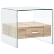 Coffee Table With Drawer 50X50X45 Cm Tempered Glass