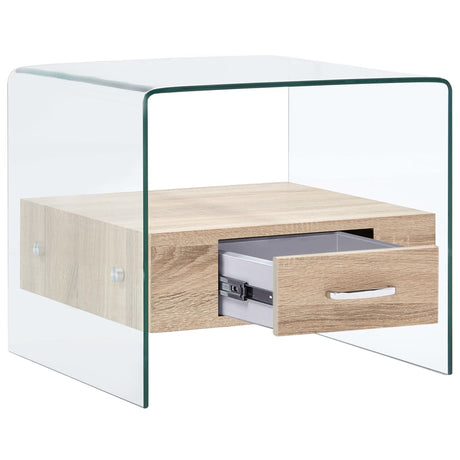 Coffee Table With Drawer 50X50X45 Cm Tempered Glass