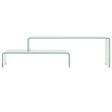2 Piece Coffee Table Set 90X30X20/110X30X40 Cm Tempered Glass