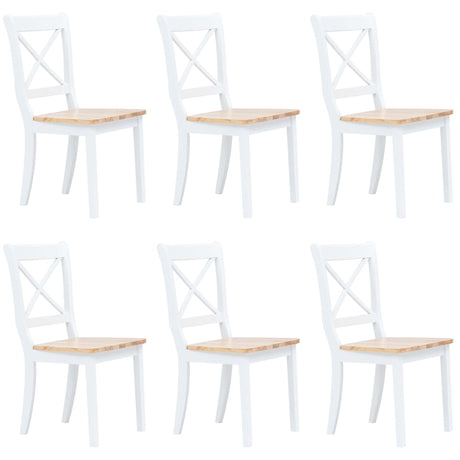 Dining Chairs 6 Pcs White And Light Wood Solid Rubber Wood