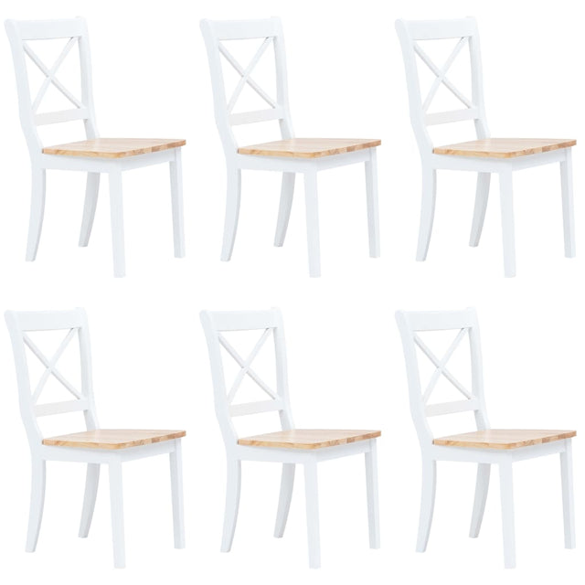 Dining Chairs 6 Pcs White And Light Wood Solid Rubber Wood
